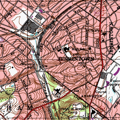 Topographic Map of Jenkintown Elementary School, PA