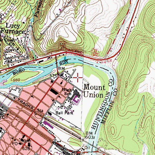 Topographic Map of Mount Union Area Junior Senior High School, PA