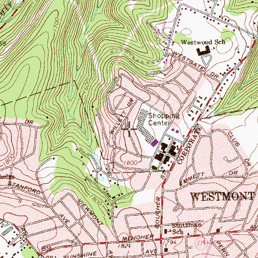 Topographic Map of Westmont Shopping Center, PA