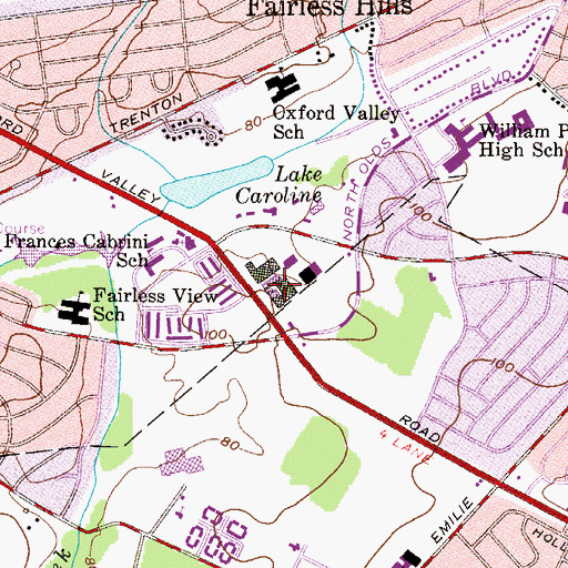 Topographic Map of Fairless Hills Shopping Center, PA