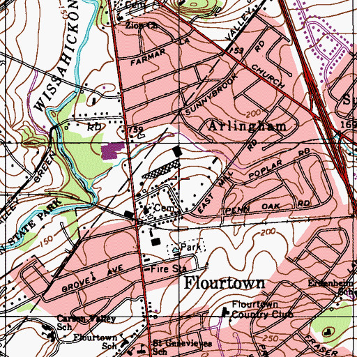 Topographic Map of Flourtown Shopping Center, PA