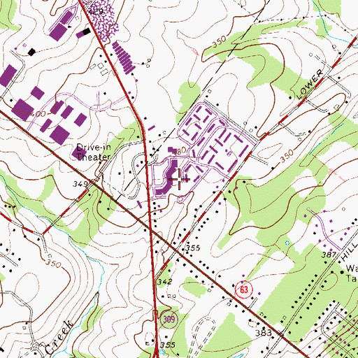 Topographic Map of English Village Shopping Center, PA
