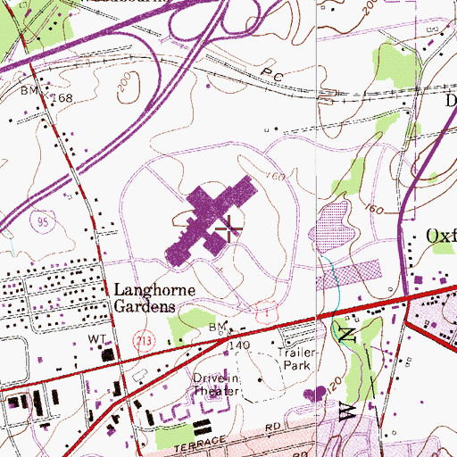 Topographic Map of Oxford Valley Mall, PA