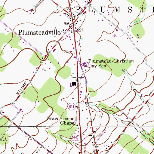 Topographic Map of Plumsteadville Shopping Center, PA