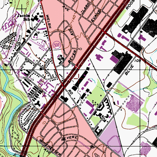 Topographic Map of Northeast Village Shopping Center, PA
