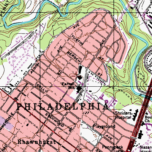 Topographic Map of Bells Corner Shopping Center, PA