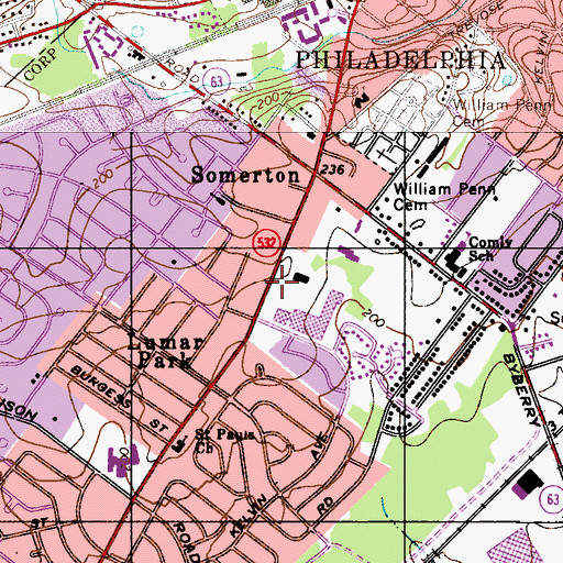 Topographic Map of Somerton Shopping Center, PA