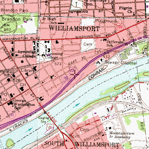 Topographic Map of Basin Street Shopping Center, PA