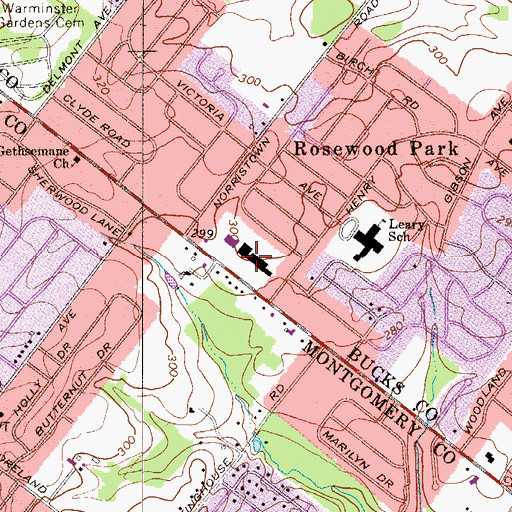 Topographic Map of Rosemore Shopping Center, PA