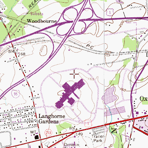 Topographic Map of Oxford Valley Mall, PA