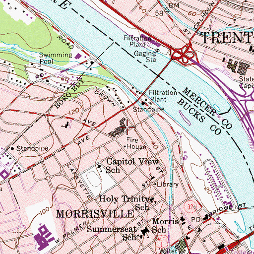 Topographic Map of Morrisville Shopping Center, PA