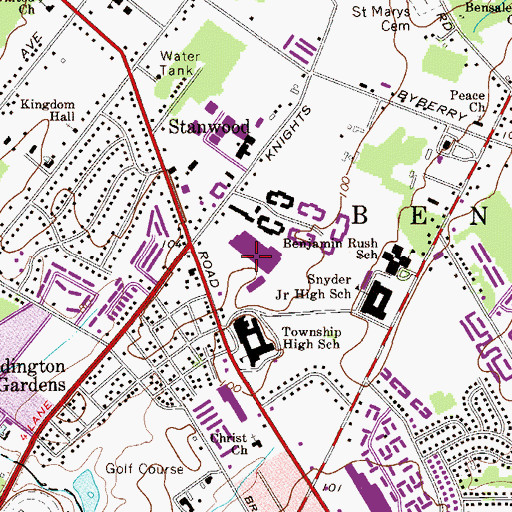 Topographic Map of Marten Square Shopping Center, PA