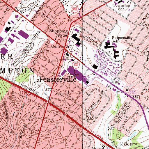 Topographic Map of Bucks County Mall, PA