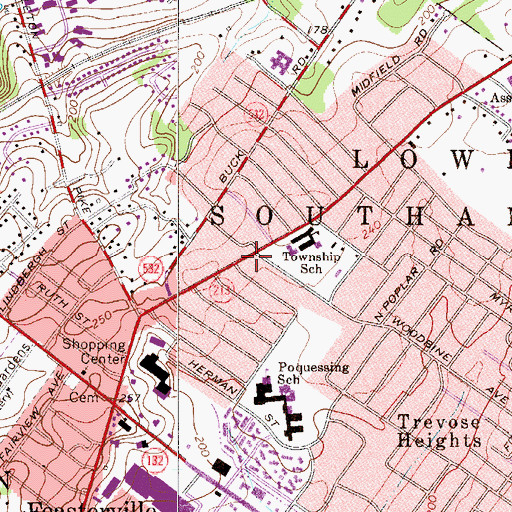 Topographic Map of Lower Southampton Elementary School, PA