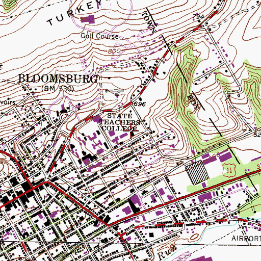 Topographic Map of Bloomsburg University of Pennsylvania, PA