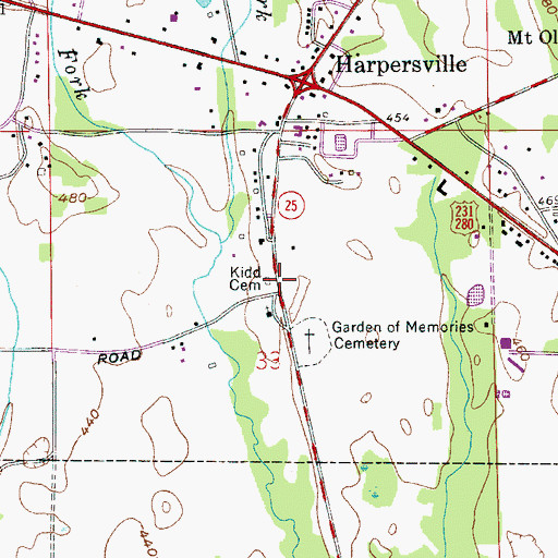 Topographic Map of Kidd Cemetery, AL