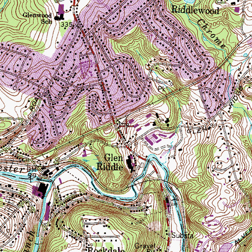 Topographic Map of Glenriddle Station, PA
