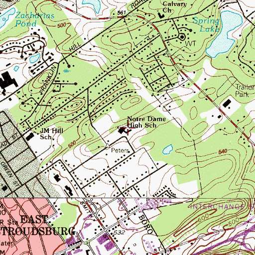 Topographic Map of Notre Dame High School, PA