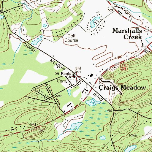 Topographic Map of Saint Pauls Church, PA
