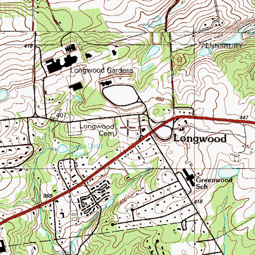 Topographic Map of Longwood Cemetery, PA