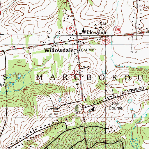 Topographic Map of Willowdale Chapel, PA