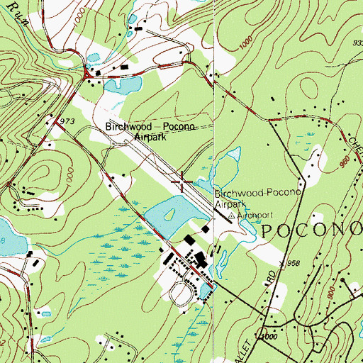 Topographic Map of Birchwood-Pocono Airpark (historical), PA
