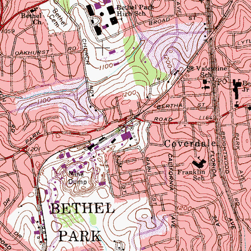 Topographic Map of Bethel Park, PA