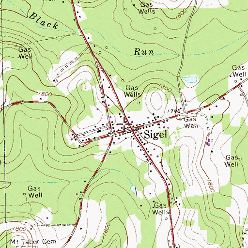 Topographic Map of Sigel, PA