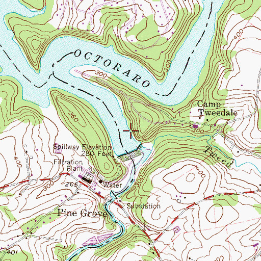 Topographic Map of Pine Grove Dam, PA