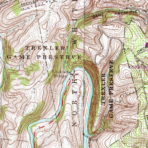 Topographic Map of Schlicher Covered Bridge, PA