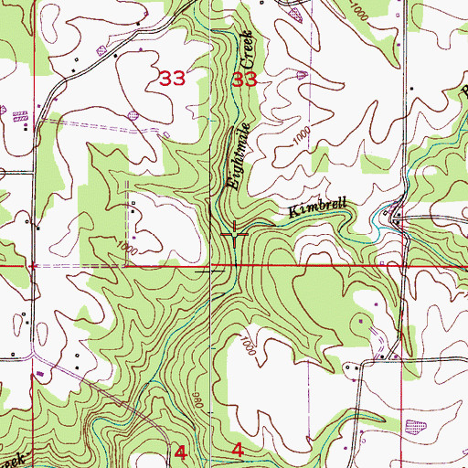 Topographic Map of Kimbrell Branch, AL