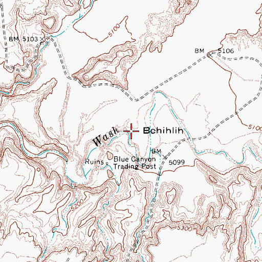 Topographic Map of Behihlih, AZ