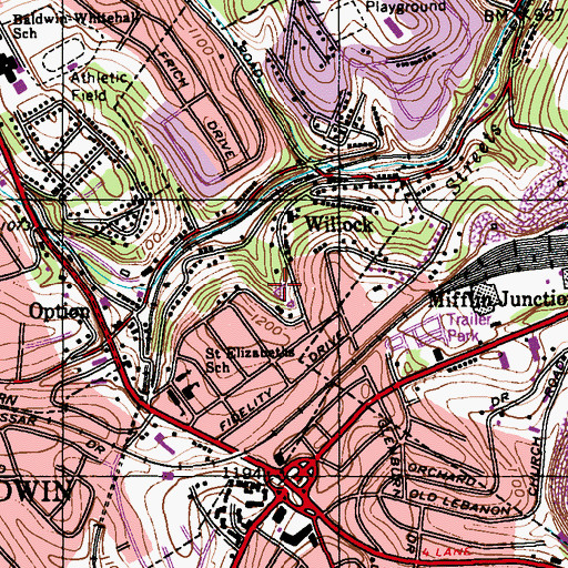 Topographic Map of Surgeon Hall, PA