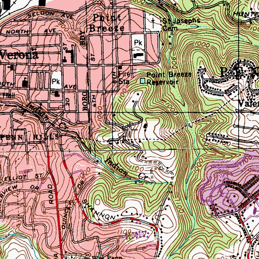 Topographic Map of Verona Hills, PA