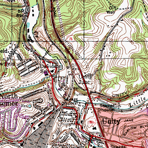 Topographic Map of Unity Junction, PA
