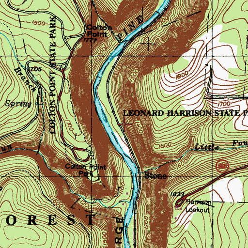 Topographic Map of Grand Canyon of Pennsylvania, PA