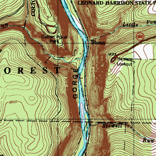 Topographic Map of Pine Creek Gorge Natural Area, PA