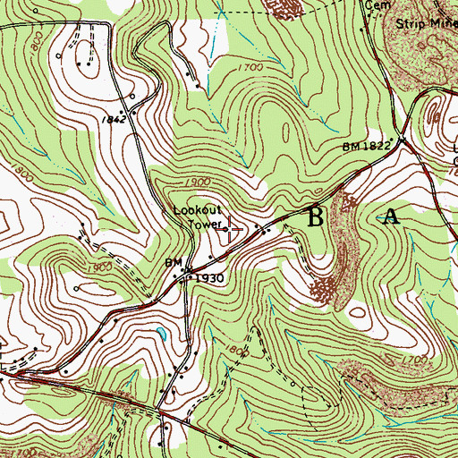 Topographic Map of Glen Campbell Fire Tower, PA