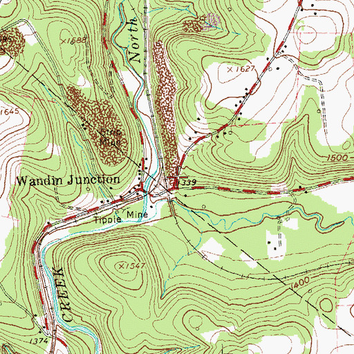 Topographic Map of Wandin, PA