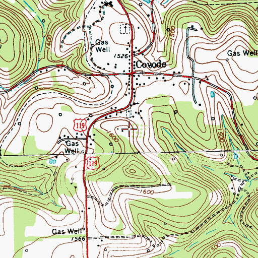 Topographic Map of Covode, PA