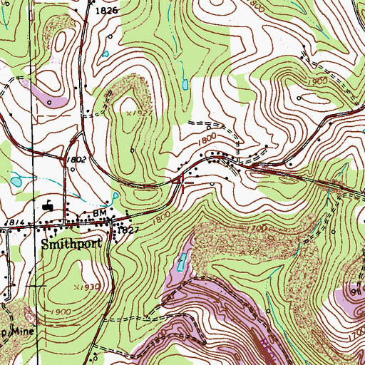 Topographic Map of Smithville, PA