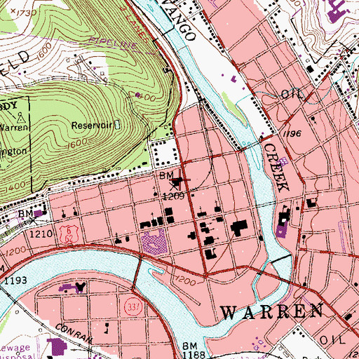 Topographic Map of Warren County Courthouse, PA