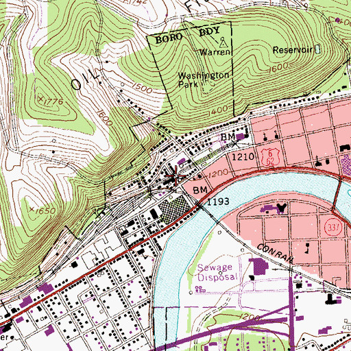 Topographic Map of Pennsylvania Railroad Passenger Station, PA