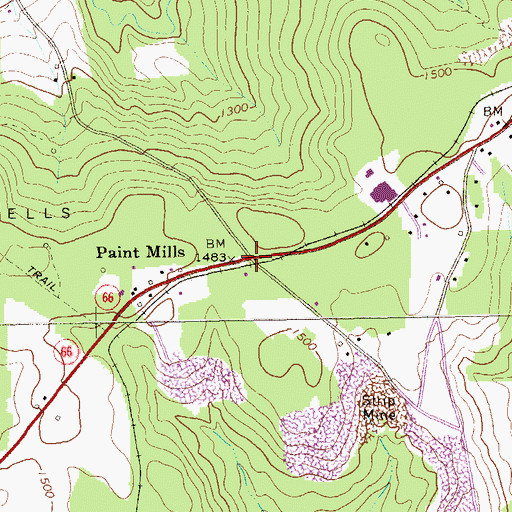 Topographic Map of Paint Mills Station, PA
