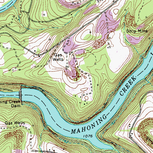 Topographic Map of Mahoning Creek Lake Recreation Area, PA