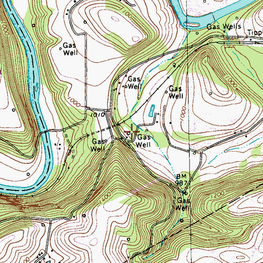 Topographic Map of Thayerton, PA