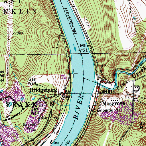 Topographic Map of Bridgeburg Station, PA