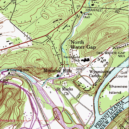 Topographic Map of Minisink Hills, PA