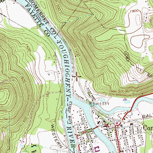 Topographic Map of Confluence Oakland Junction Station, PA
