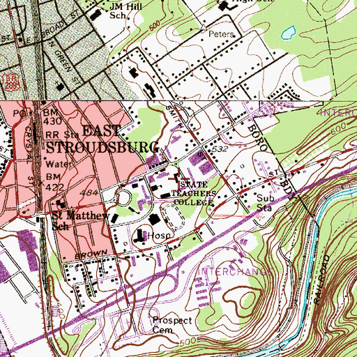 Topographic Map of East Stroudsburg University of Pennsylvania, PA